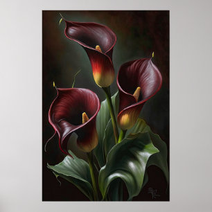 Maroon Calla Lilies Lily Flower Art Print Poster