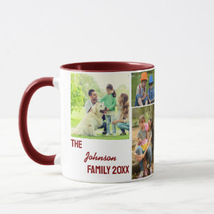 Maroon Calligraphy Family Photo Collage Mug