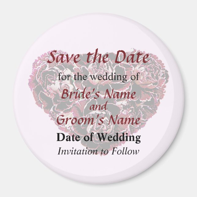 Maroon Carnation Heart Save the Date Magnet (Front)