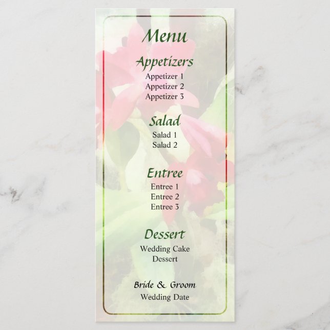 Maroon Cattleya Orchids Wedding Menu (Front)