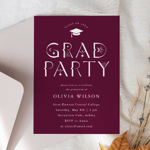 Maroon Celestial Typography Grad Party  Invitation