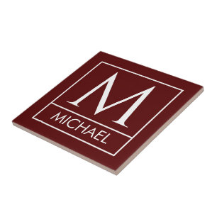 Maroon Ceramic Tile with Custom Initial & Name