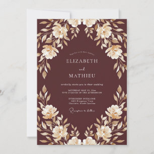 Maroon Champagne Foliage Muted Eucalyptus Wedding Invitation