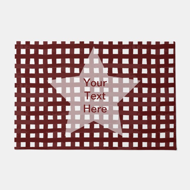 Maroon check & white Star Customisable Wording Doormat (Front)