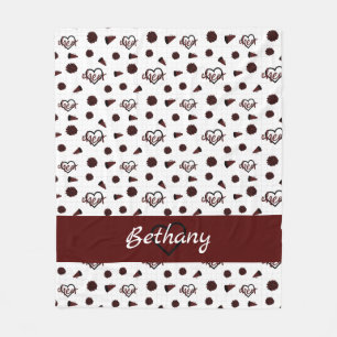 Maroon Cheer Hearts, Pom Poms, Megaphone Pattern Fleece Blanket