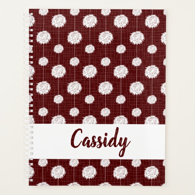Maroon Cheerleader Pom Pom Pattern Planner (Front)