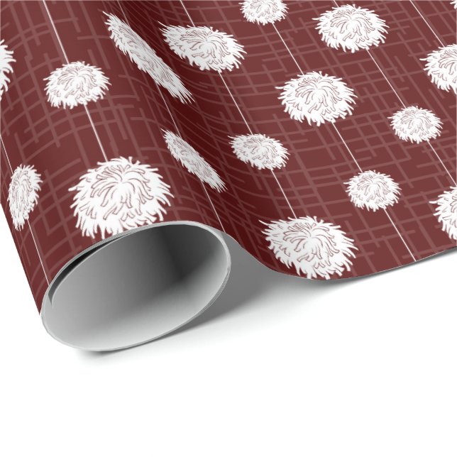 Maroon Cheerleader Pom Pom Pattern Wrapping Paper (Roll Corner)