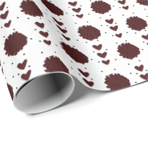 Maroon Cheerleader Pom Poms & Hearts Pattern Wrapping Paper