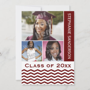 Maroon Chevron Graduation 3 Photo Invitation