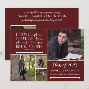 Maroon Christian Verse Graduation Photo Collage Invitation