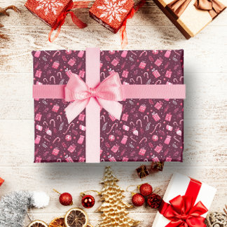MAROON CHRISTMAS FESTIVE CANDY DECORATION  WRAPPING PAPER