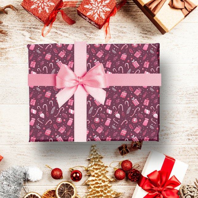 MAROON CHRISTMAS FESTIVE CANDY DECORATION  WRAPPING PAPER (MAROON CHRISTMAS FESTIVE CANDY DECORATION WRAPPING PAPER)