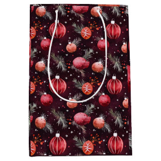 MAROON CHRISTMAS FESTIVE ORNAMENTS DECORATION MEDIUM GIFT BAG