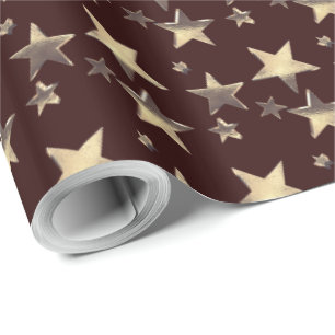 Maroon Christmas Stars Pattern Add Name Wrapping Paper
