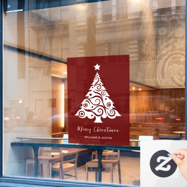 Maroon Christmas Tree Business Window Decoration Window Cling (Cafe Window)