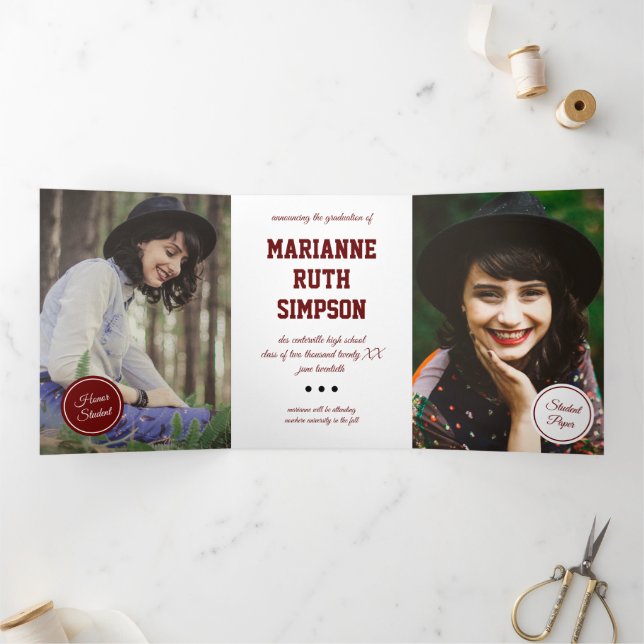 Maroon Circles 5-Photo Graduation Tri-Fold Invitation (Inside)