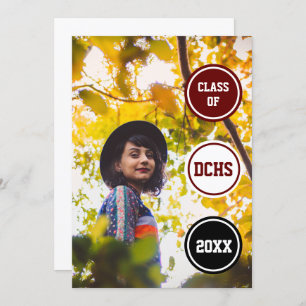 Maroon Circles Photo Graduation Invitation