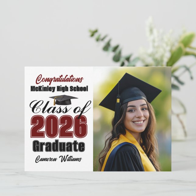 Maroon Class of 2026 Graduate Photo Graduation Announcement (Standing Front)