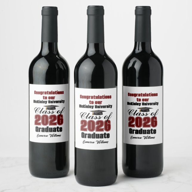Maroon Class of 2026 Graduation Party Custom Wine Label (Bottles)