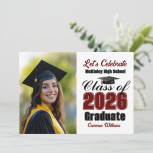 Maroon Class of 2026 Photo Graduation Party Invitation