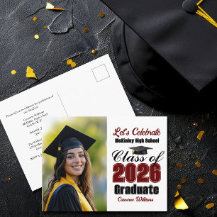 Maroon Class of 2026 Photo Graduation Party Invitation Postcard