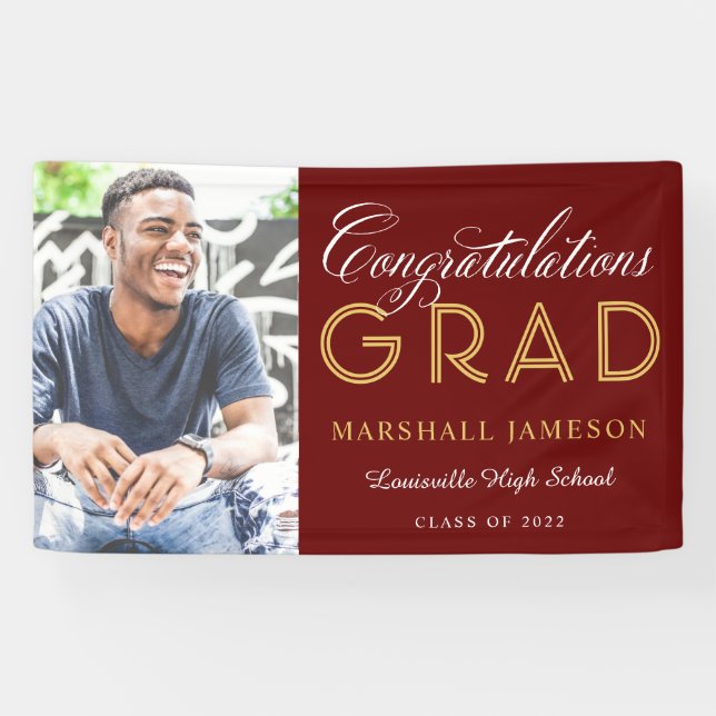  Maroon Congratulations Calligraphy Graduate Photo Banner (Horizontal)