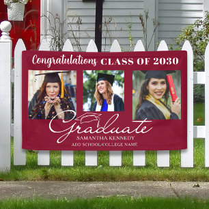 Maroon Congratulations Graduate 3 Photo Graduation Banner