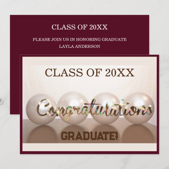 Maroon Congratulations Graduate Graduation Balloon Invitation (Front/Back)