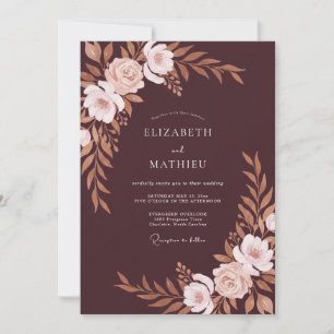 Maroon Copper Foliage Eucalyptus Wedding Invitation