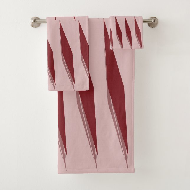 Maroon-Copper Rose Stripe Bath Towel Set (Insitu)