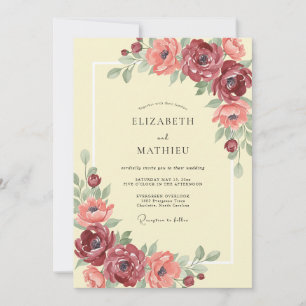 Maroon Coral Peony Wedding Invitation