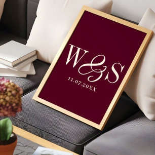 Maroon couples initial wedding gift poster
