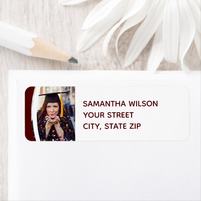 Maroon Curved Frame Photo Graduation Label (Insitu)
