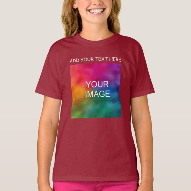 Maroon Custom Add Your Text Photo Template Girls T-Shirt (Front)