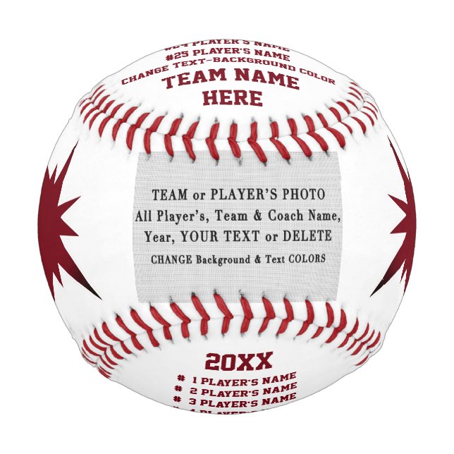 Maroon Custom Photo Baseball, for Coaches, Players Baseball (Front)