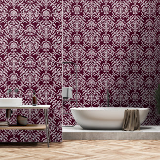 Maroon Damask Colour Peel and Stick Removable Viny Wallpaper