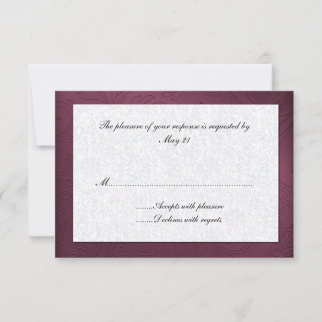 Maroon Damask Wedding Response Card (Front)