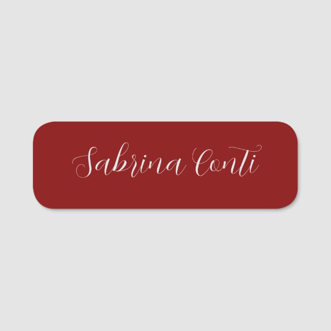 Maroon Dark Red Professional Calligraphy Add Name Tag (Front)