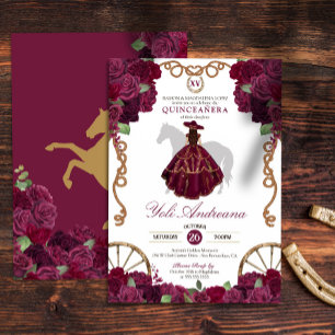 Maroon Dark Red Western Charro Quinceanera Invitation