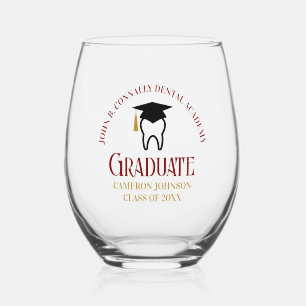 Maroon Dental School Custom Dentist Graduation Stemless Wine Glass