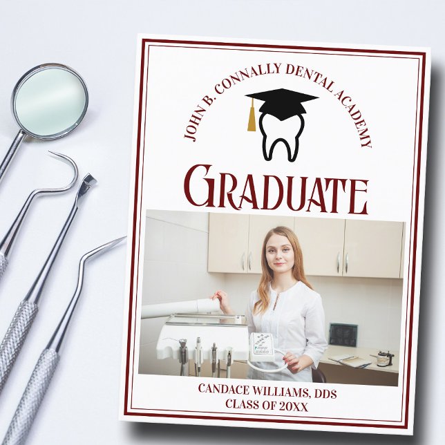 Maroon Dental School Photo Custom Graduation Announcement Postcard (Creator Uploaded)