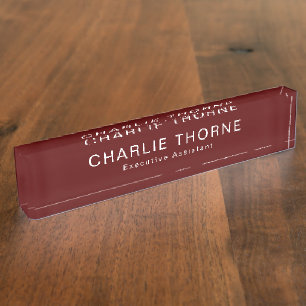 Maroon Desk Nameplate with Name and Job Title