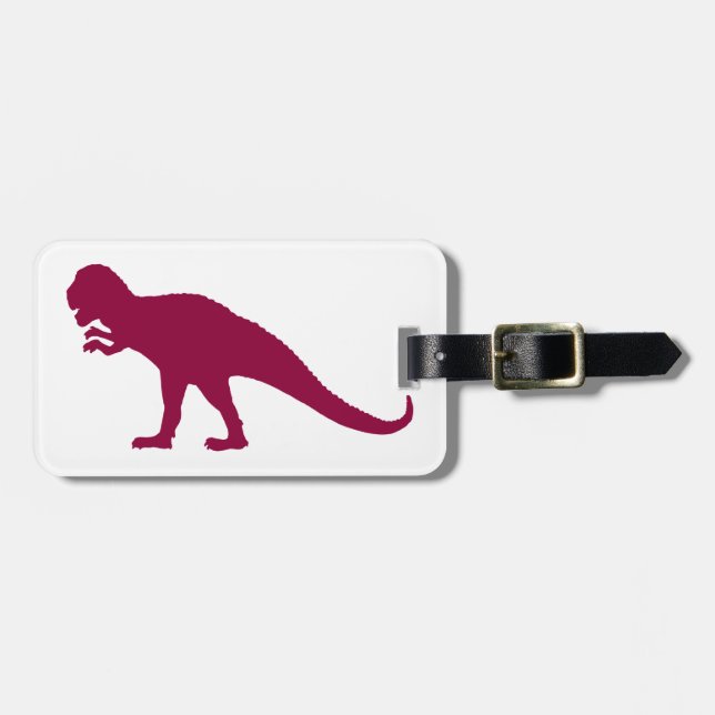 Maroon Dinosaur Luggage Tag (Front Horizontal)