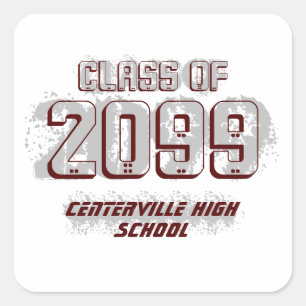 Maroon Distressed Modern Class of Square Sticker