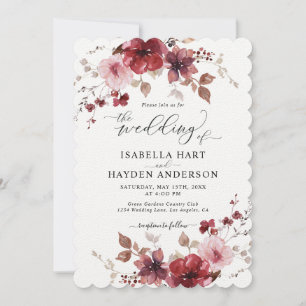 Maroon Dusty Rose Floral All In 1 QR Code Wedding Invitation