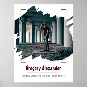 Maroon Edgy Abstract Brushstroke Photo Graduation Poster