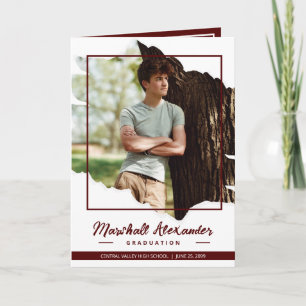 Maroon Edgy Abstract Torn Photo Graduation Invitation