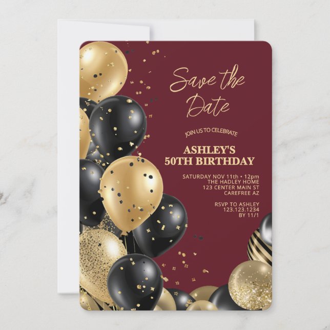 Maroon Elegant 50th Birthday Invitation (Front)