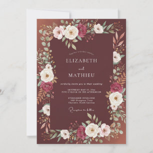 Maroon Elegant Floral Wedding Invitation