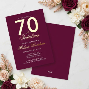 Maroon Elegant Gold Foil Seventy and Fabulous